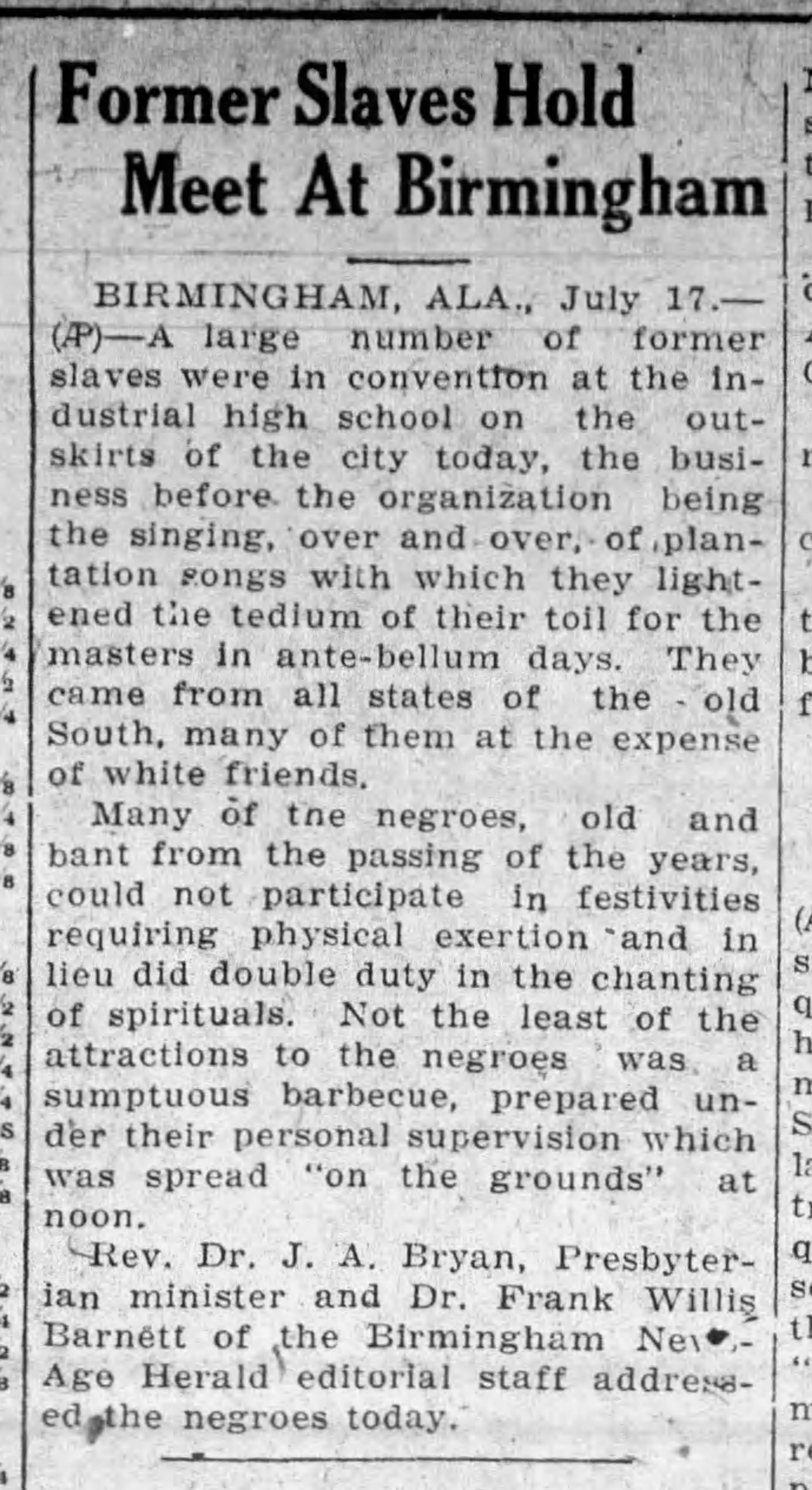 Former Slaves Hold Meet At Birmingham